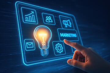 Light bulb and business digital marketing innovation technology icons and ideas