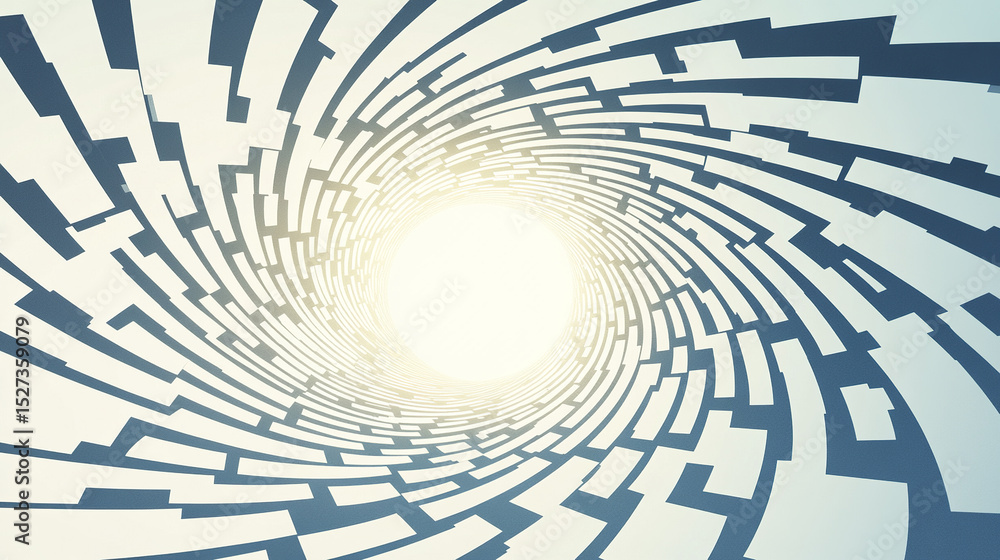 Poster mesmerizing vortex of abstract shapes spiraling towards bright light, creating sense of depth