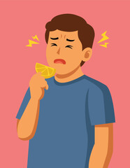 man eat sour lemon illustration