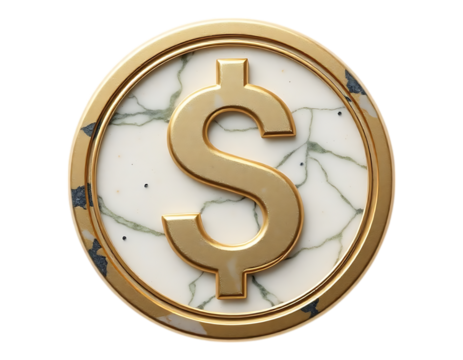 Golden Dollar Coin on Marble