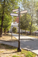 Blank Directional Signpost in Urban Park Setting