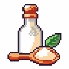 Obraz premium Pixel art bottle and orange with leaf retro digital illustration vibrant colors, simple design