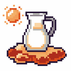 Obraz premium Pixel art milk jug under the sun bright, simple design with retro video game