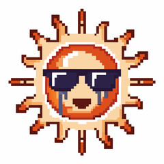 Obraz premium Pixel art sun wearing sunglasses with cool expression and stylized rays