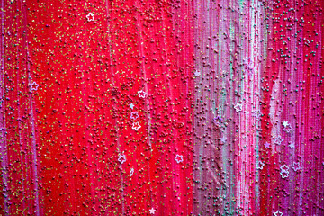 Bold and colorful abstract artwork made using traditional hand-painting techniques and layered brushstrokes on canvas