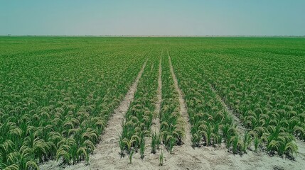 Expansive White Cotton Field Under a Clear Blue Sky in Agricultural Setting