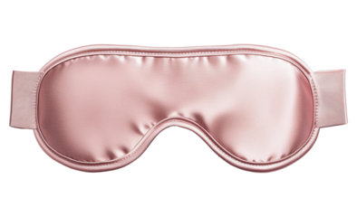 Pink satin sleep mask with contoured eye design isolated on transparent background