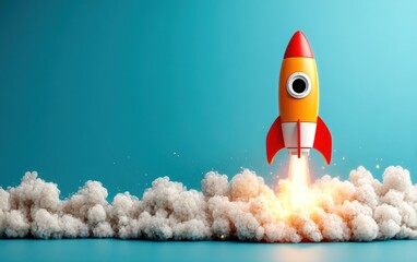 Rocket launch on a teal background