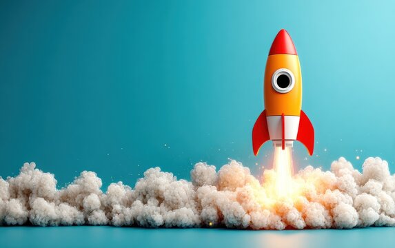 Rocket launch on a teal background