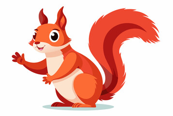 Adorable cartoon red squirrel waving hello friendly greeting