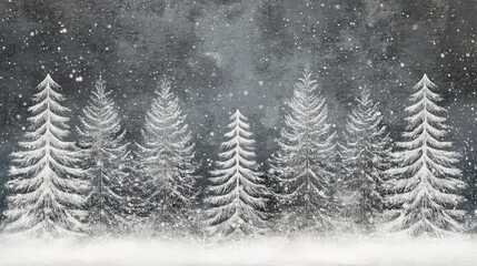 Obraz premium Snowy Winter Forest – Pine Trees Covered in Snowfall Under Gray Sky