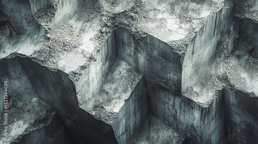 Poster fractured concrete shells create abstract, ambient landscape with depth and texture
