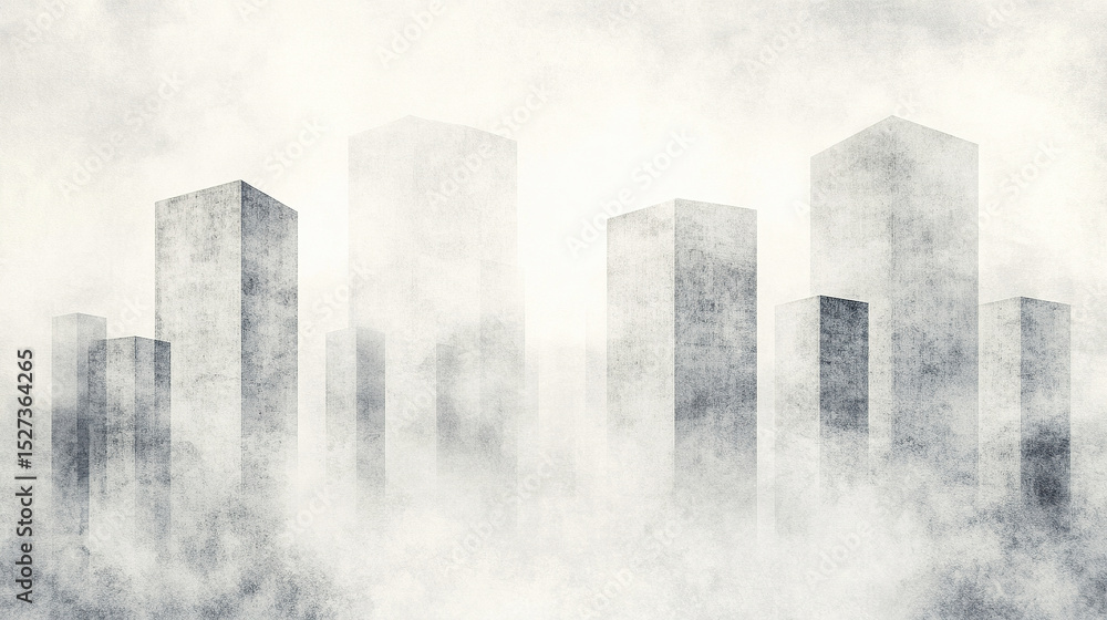 Aufkleber fragmented concrete towers emerging from soft fog create surreal atmosphere