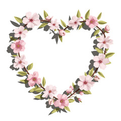 Obraz premium A floral frame of cherry blossoms and green leaves with an empty center, delicate and artistic. Artistic, elegant, and intricate.