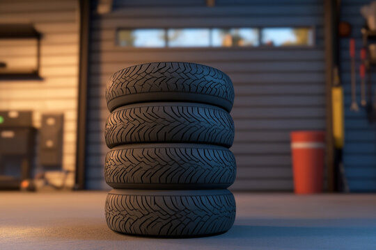 Stack of four tires ready for use.
