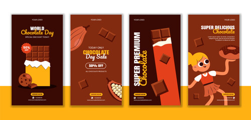 Vector Template for World Chocolate Day Social Media Stories in Flat Cartoon Design