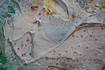 Abstract handmade painting created with textured brushstrokes and vivid paint on canvas in...