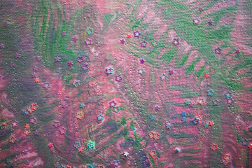 Abstract handmade painting created with textured brushstrokes and vivid paint on canvas in...