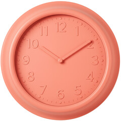 A minimalist coral wall clock displaying time with a simple design against a neutral background