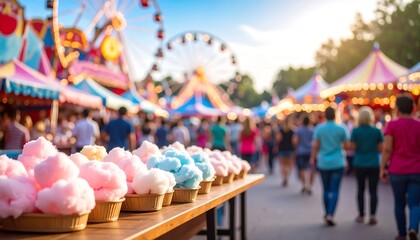 Cotton Candy at a Vibrant Amusement Park