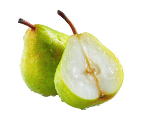 Fresh pears with water drops isolated on transparent background