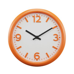 Bright orange wall clock displaying time in a minimalist style, suitable for modern decor