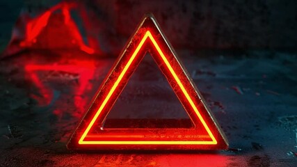 cyberpunk warning icon glowing red triangle 4K Videos - Powered by Adobe