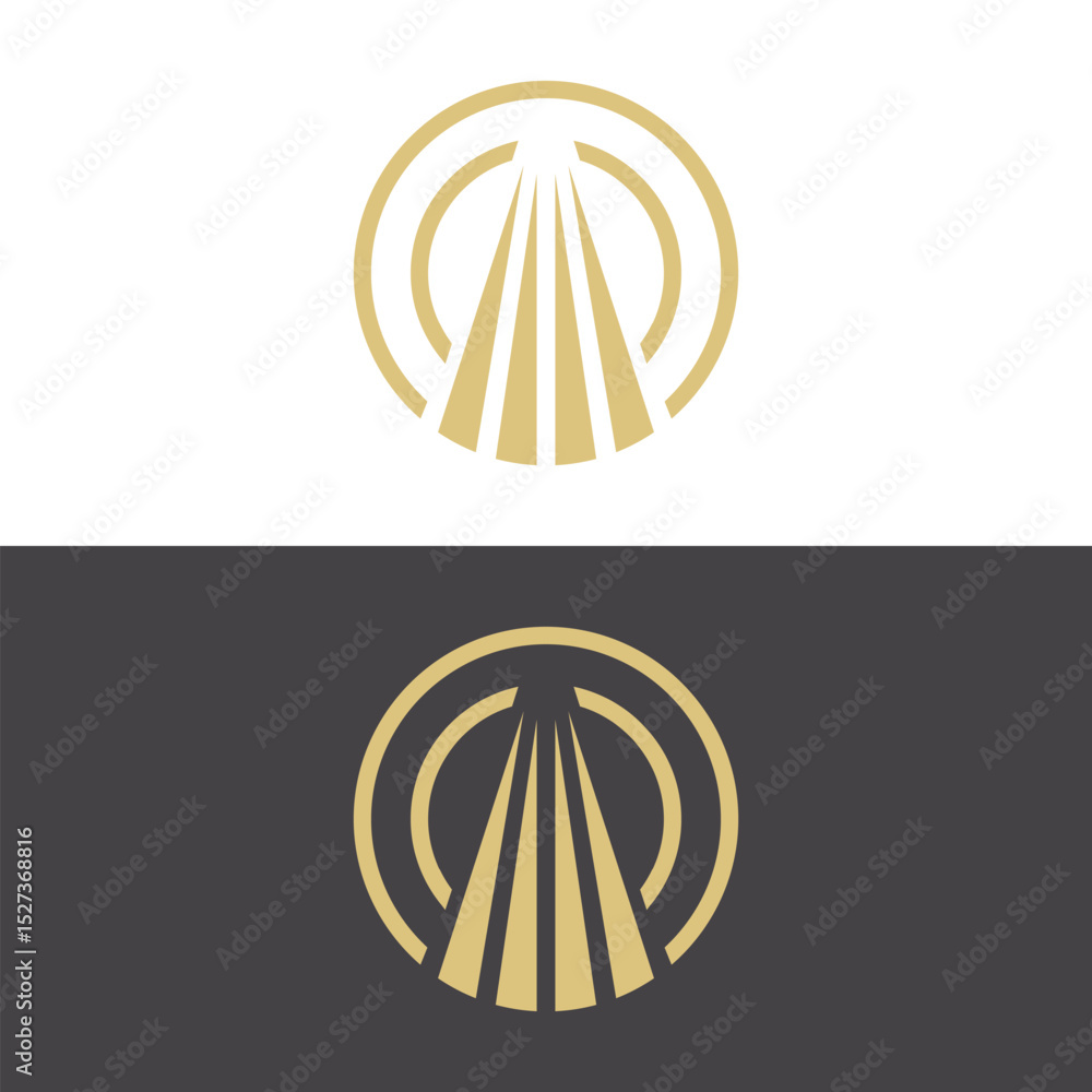 Poster the image shows an abstract logo design in round shape of a search light or spotlight coming from ab