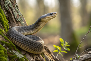 Obraz premium Portrait of Aesculapian snake Zamenis longissimus
