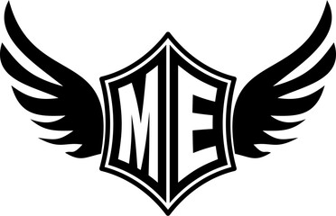 ME logo emblem with winged and shield template