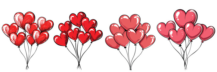 Red heart balloons and rose petals celebrate love on Valentine's Day
