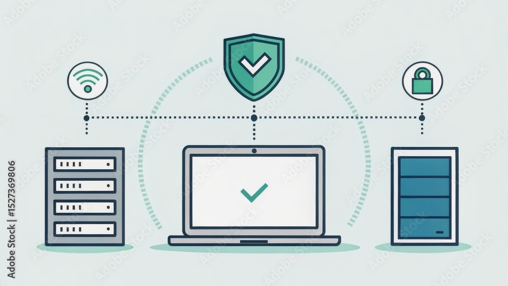 Poster vpn proxy protection concept. digital security concept with laptop and network connections.