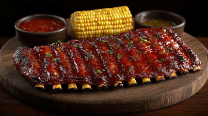 BBQ ribs with corn on the cob