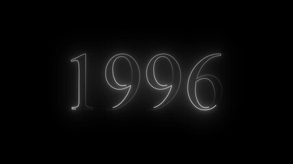 Glowing Neon Number 1996 Icon Animation | Retro Electric Style Year Animation | Neon Digits, Birth Year, Glitch Light Typography Motion Graphic for Party, Celebration.