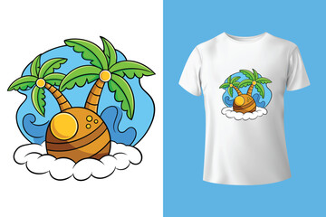 Hawaiian Beach T-Shirt Design – Floral Tropical Island Graphic with Ocean Background