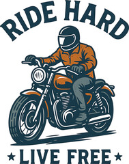 Ride Hard Live Free Motorcycle T-Shirt Design – Biker Helmet Vintage Illustration