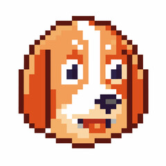Obraz premium pixel art dog face retro canine portrait, smiling expression, brown and white fur, 8 bit design
