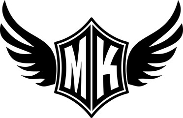 MK logo emblem with winged and shield template