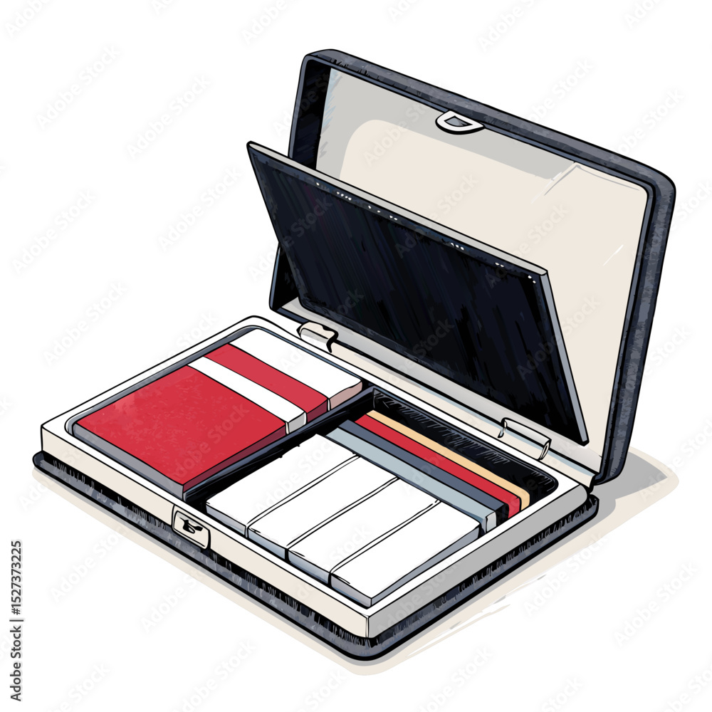 Poster create a bold, vector illustration of a business card holder, emphasizing strong lines and clean des