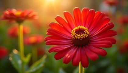 Vibrant Red Flower Blooming in Garden Sunlight Nature Photography