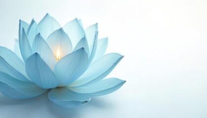 Fototapeta premium Soft blue lotus flower illustration on white background. Delicate petals, serene bloom, tranquil beauty, ideal design for meditation, spa wellness, floral themes, yoga studios.
