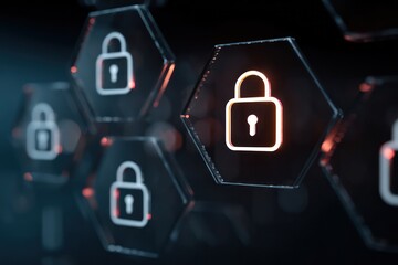 Cybersecurity concept with lock symbols securing data and protecting against cyber threats.