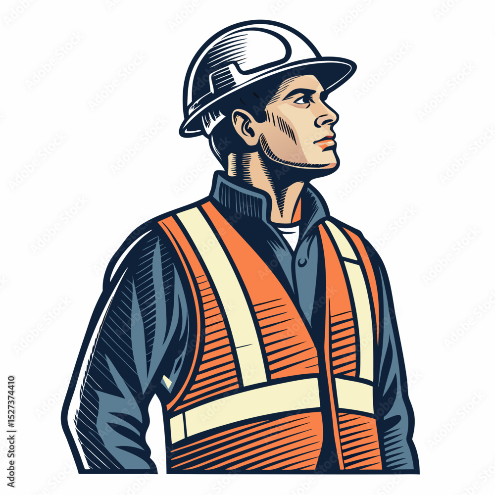 Poster create a bold, vector illustration of a construction safety helmet with a thick, impactful stroke. d