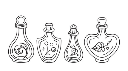 Whimsical potion bottle clipart fantasy apothecary vials for planners and magical designs. Vector graphic set.