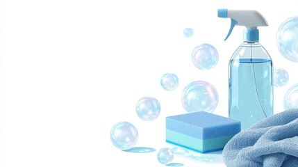 Fototapeta premium Cleaning Supplies with Bubbles in Bright and Fresh Environment