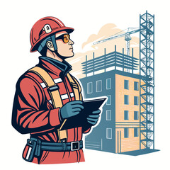 Create a bold vector illustration of a fire safety inspector's silhouette,  emphasizing strong lines and a professional feel.