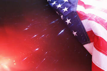American flag with festive bright lights