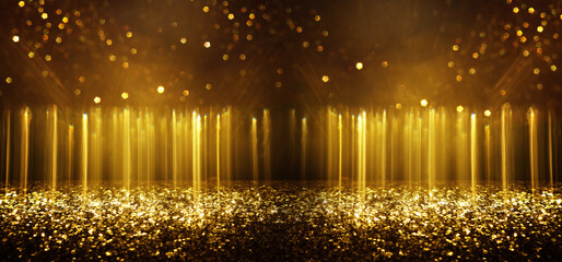 abstract glitter gold and black lights background. de-focused