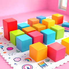 Obraz premium Colorful plastic blocks stacked on floor - educational toy concept