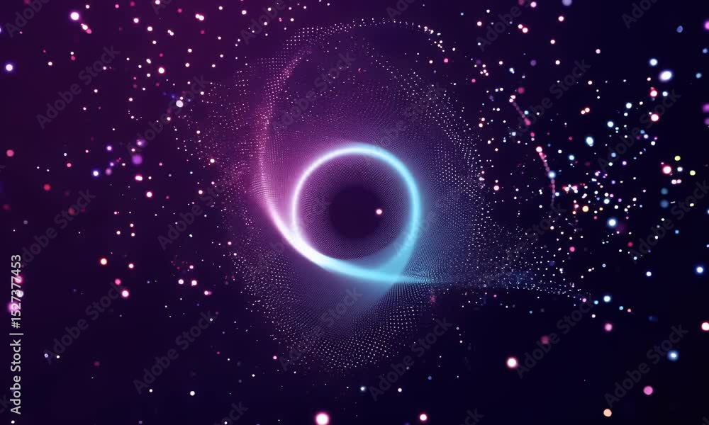 Poster abstract digital waves flow in vibrant blue and pink across a dark background, forming a futuristic 